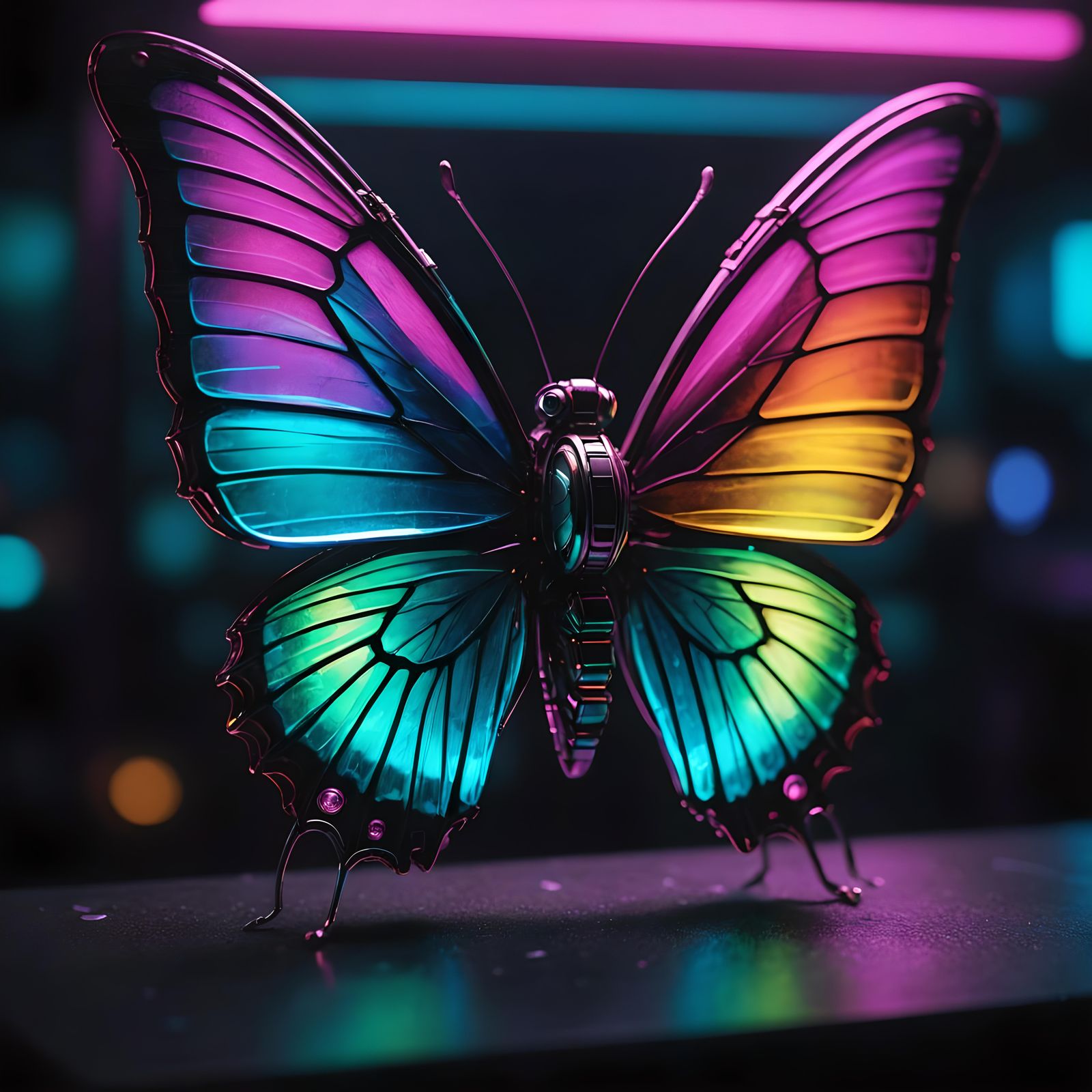 Cyberpunk Robotic Butterfly with Neon Wings