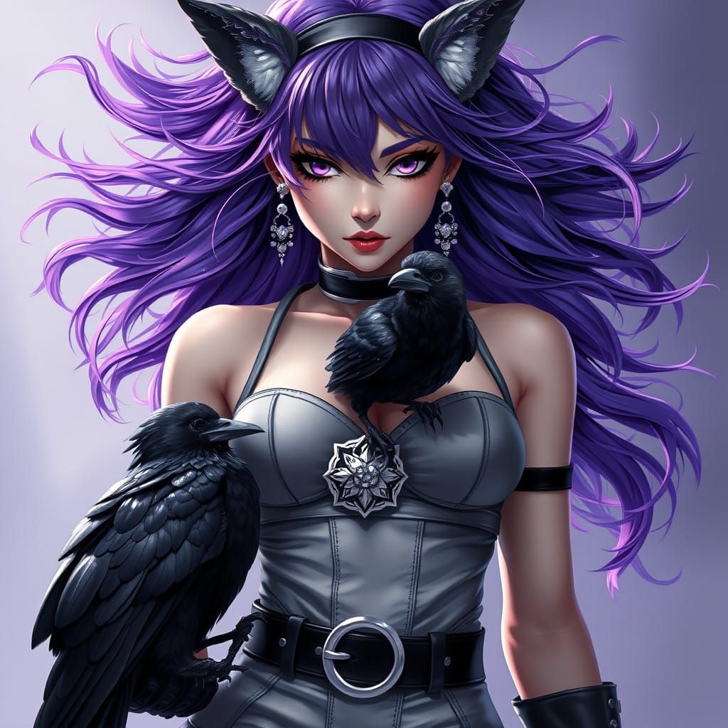 Majestic Anime Punk Vampire Babe with Luxuriant Hair and Gre...