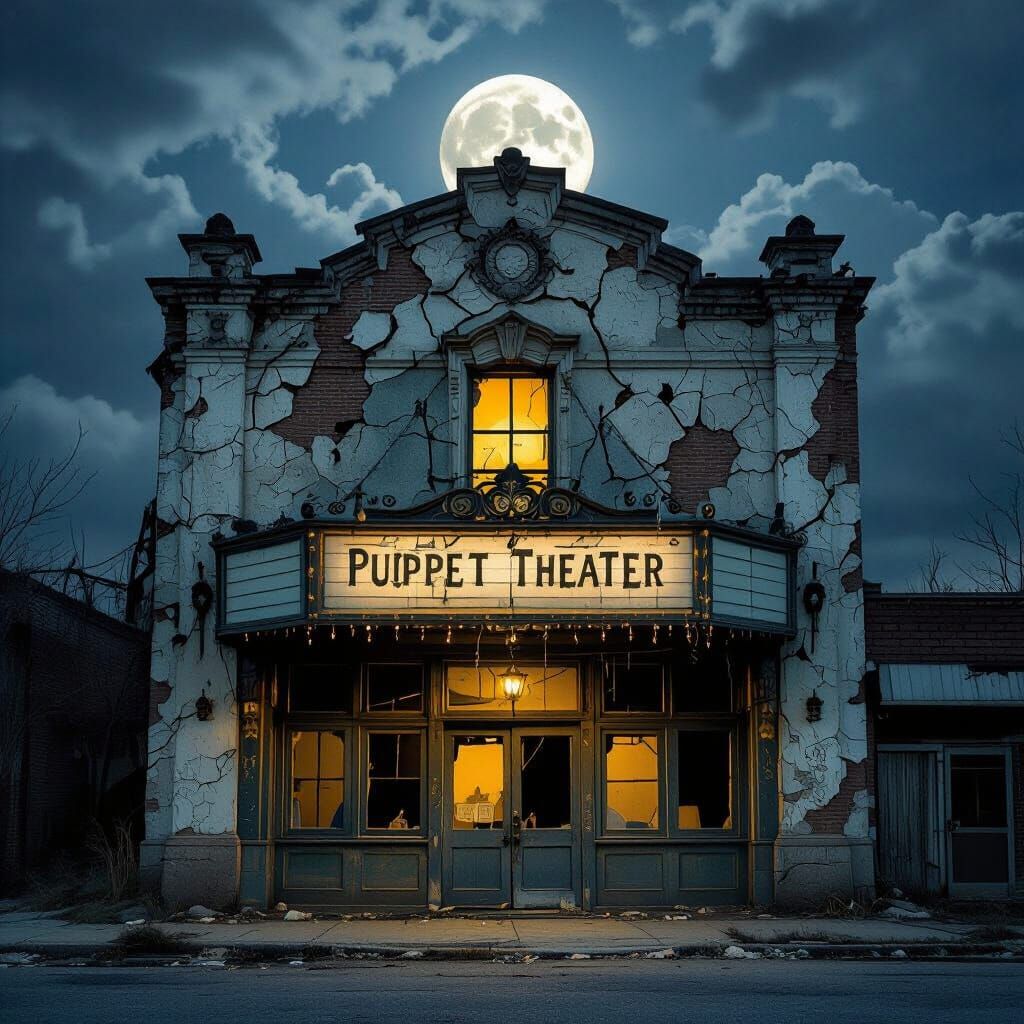 Eerie Puppet Theater Under a Cloudy Moon