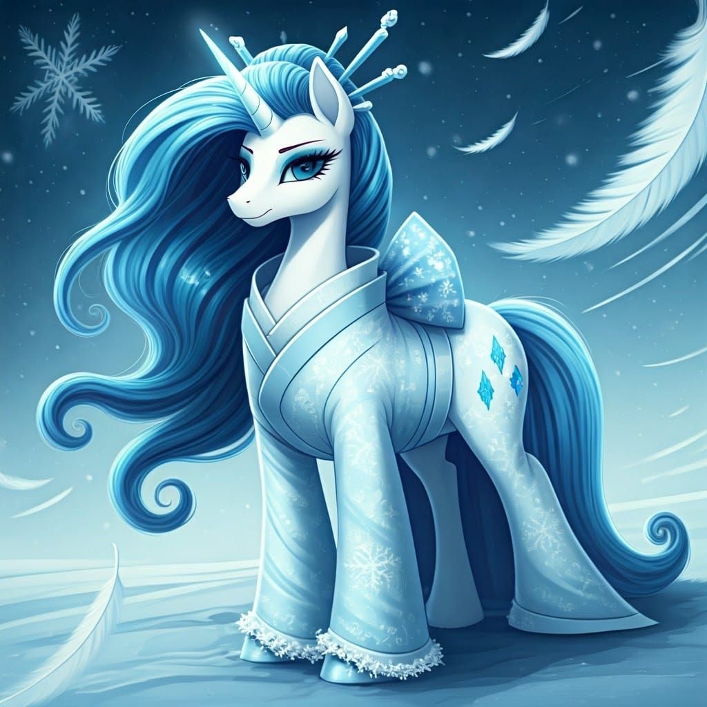 Ethereal Unicorn Geisha in Snowy Kimono