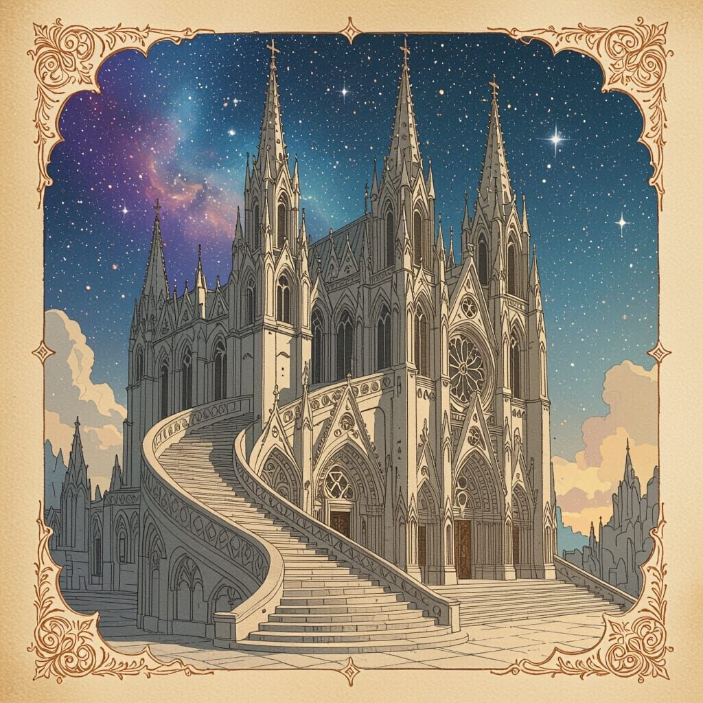 Celestial Cathedral with Gravity-Defying Staircase as Illumi...