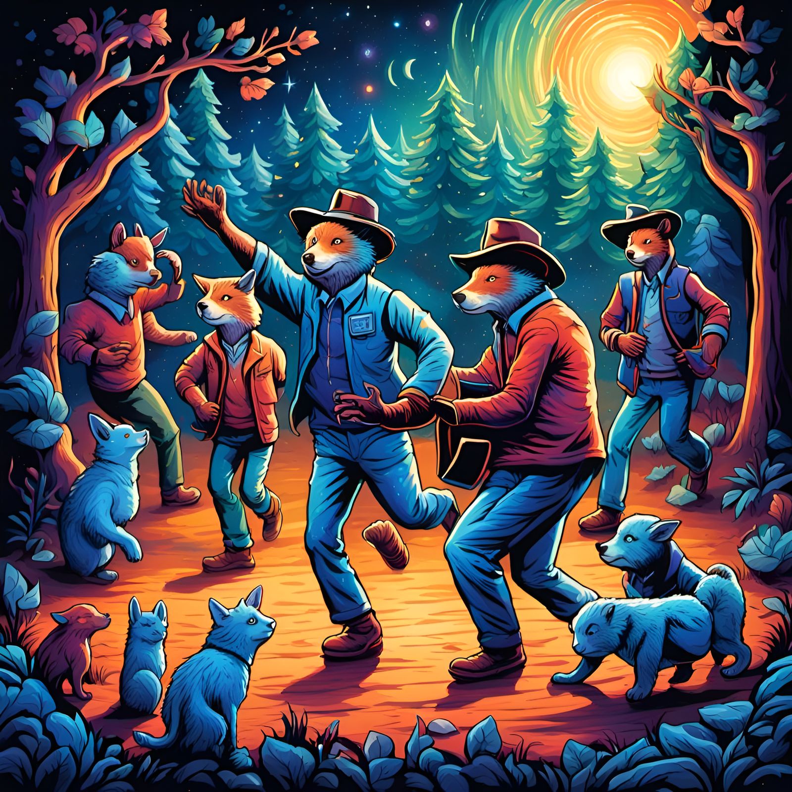 Animal Square Dance in Abstract Comic Book Art