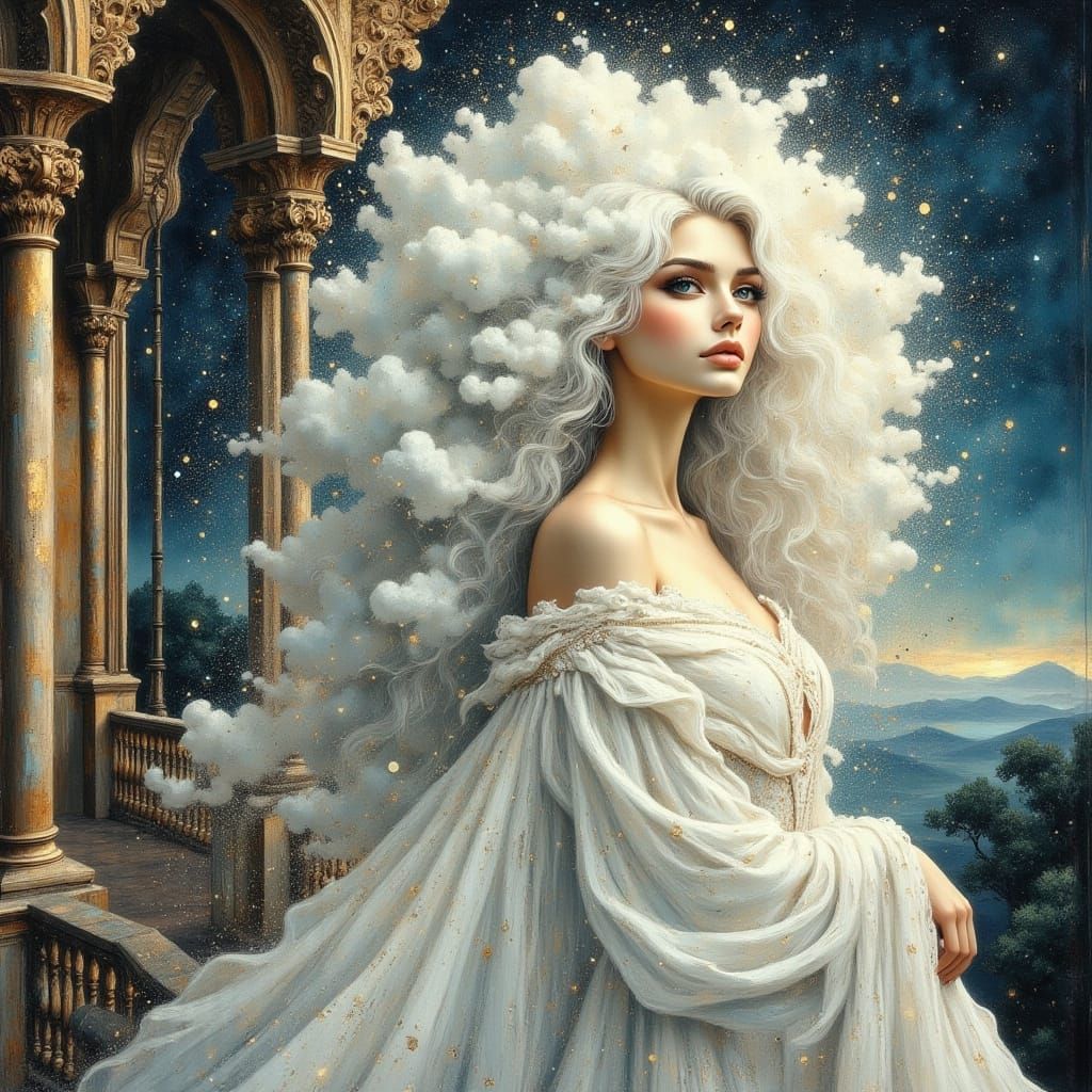 Queen with Cloud Hairstyle in Art Nouveau Style