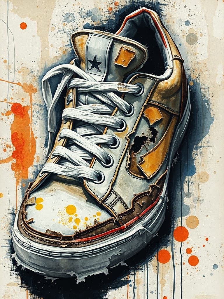 Distressed Sneaker in Abstract Expressionist Style