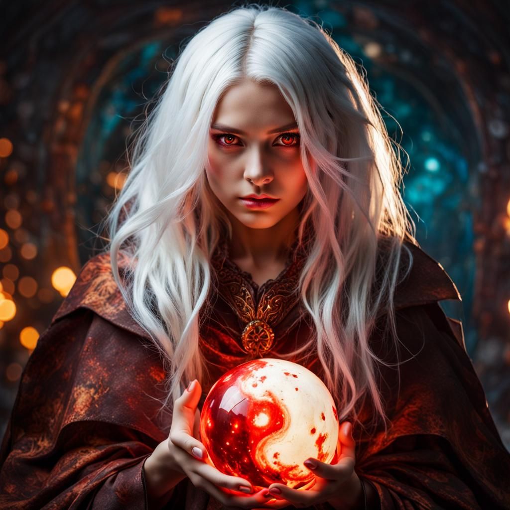 Frightening Girl Holding Chaotic Energy Sphere