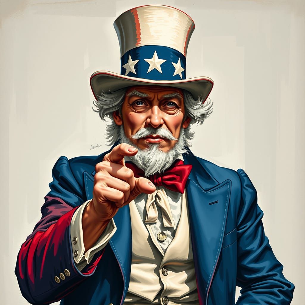 Vintage-Style Uncle Sam Portrait with Gouache Brush Strokes