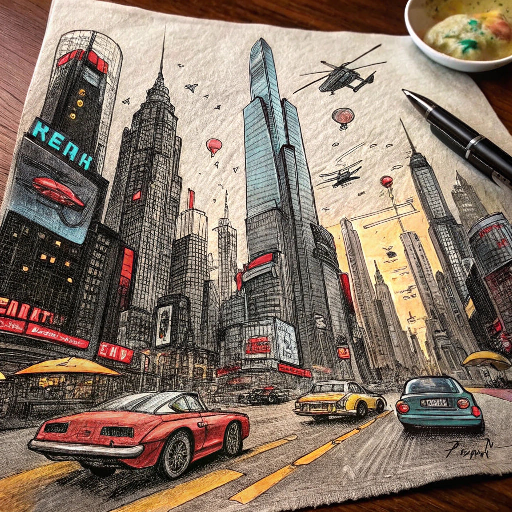 Futuristic Cityscape in Sketch Style