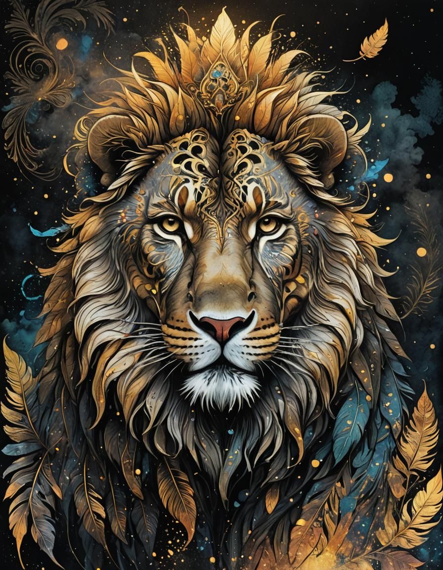 Detailed Line-Art of Leo with Rembrandt Lighting