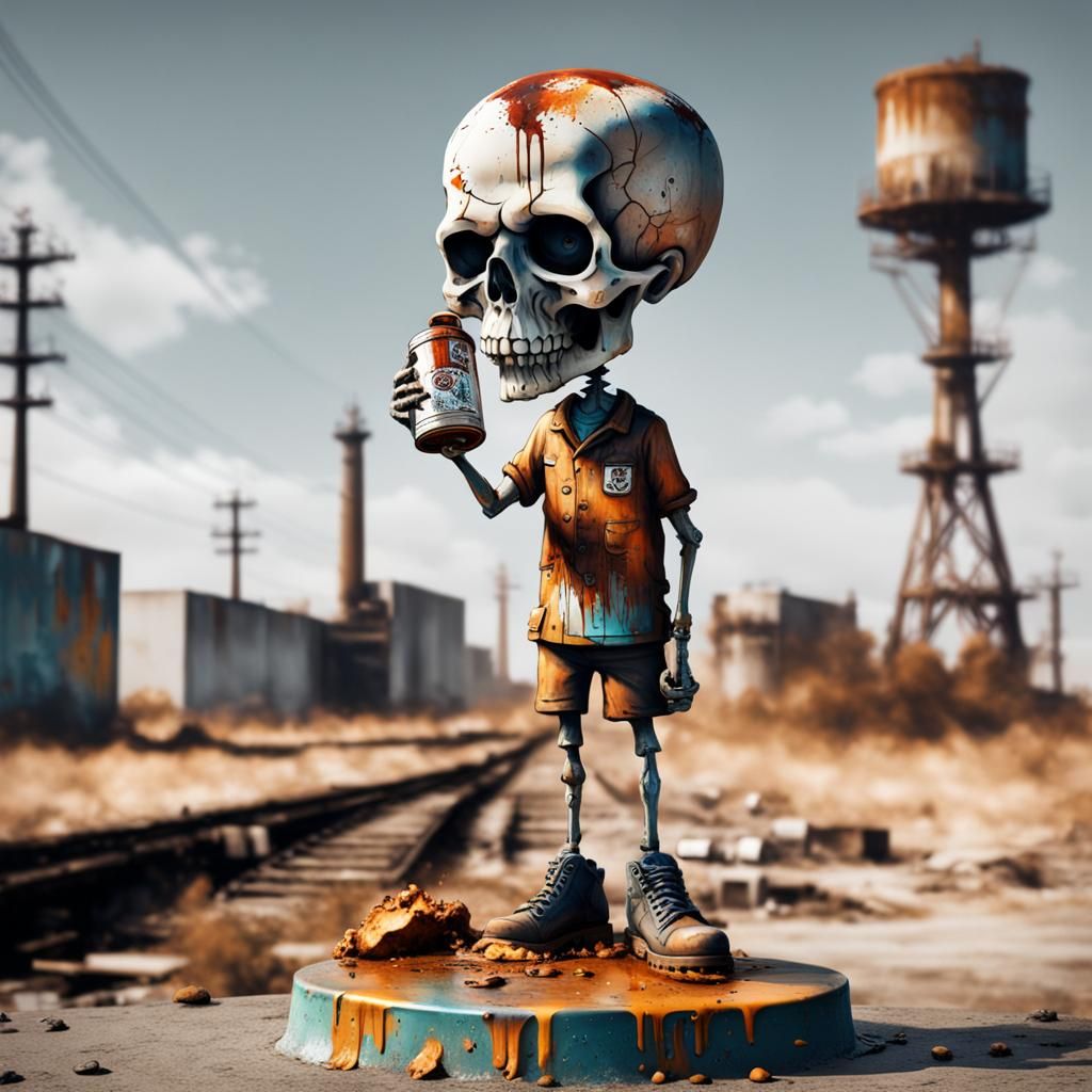 Bobblehead Figurine in Nuclear Wasteland: Graffiti Art