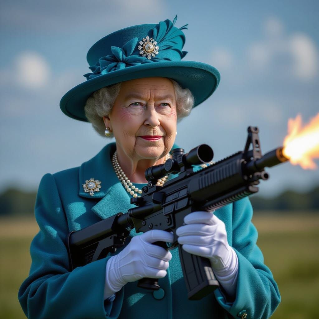 Queen Elizabeth with Rocket Launcher, Photorealistic