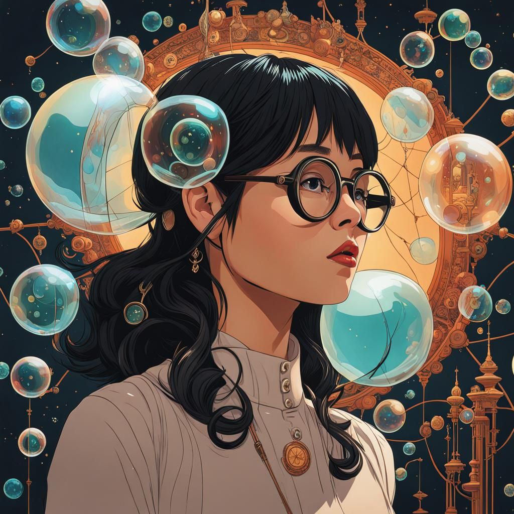 Girl in VR Glasses with Pulsating Artifacts