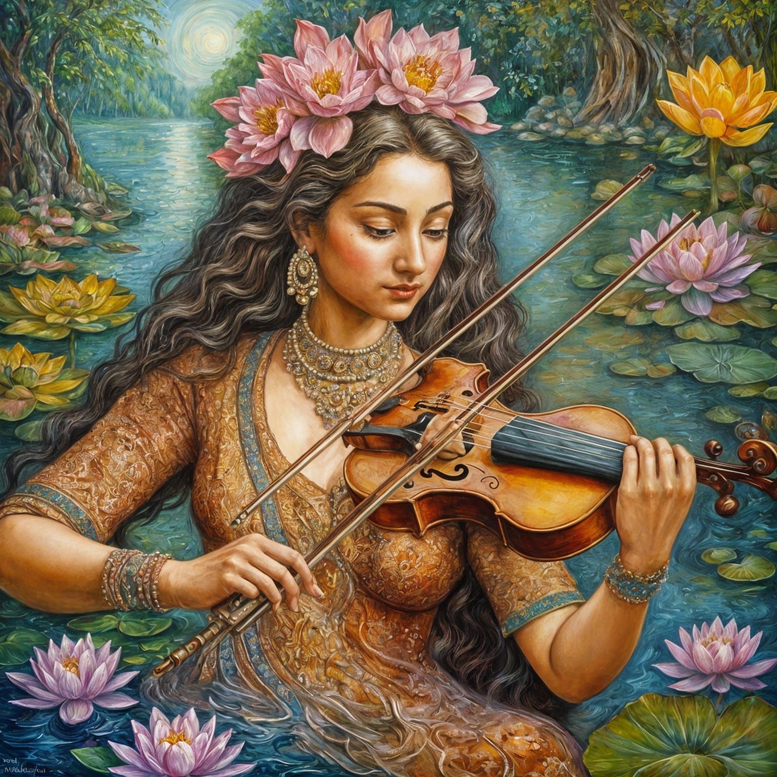 Goddess Saraswati playing the violin