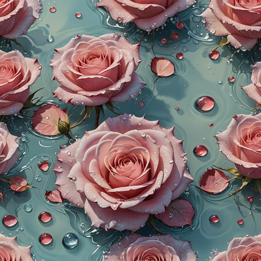 Surreal Roses Emerge from Water: A Digital Painting
