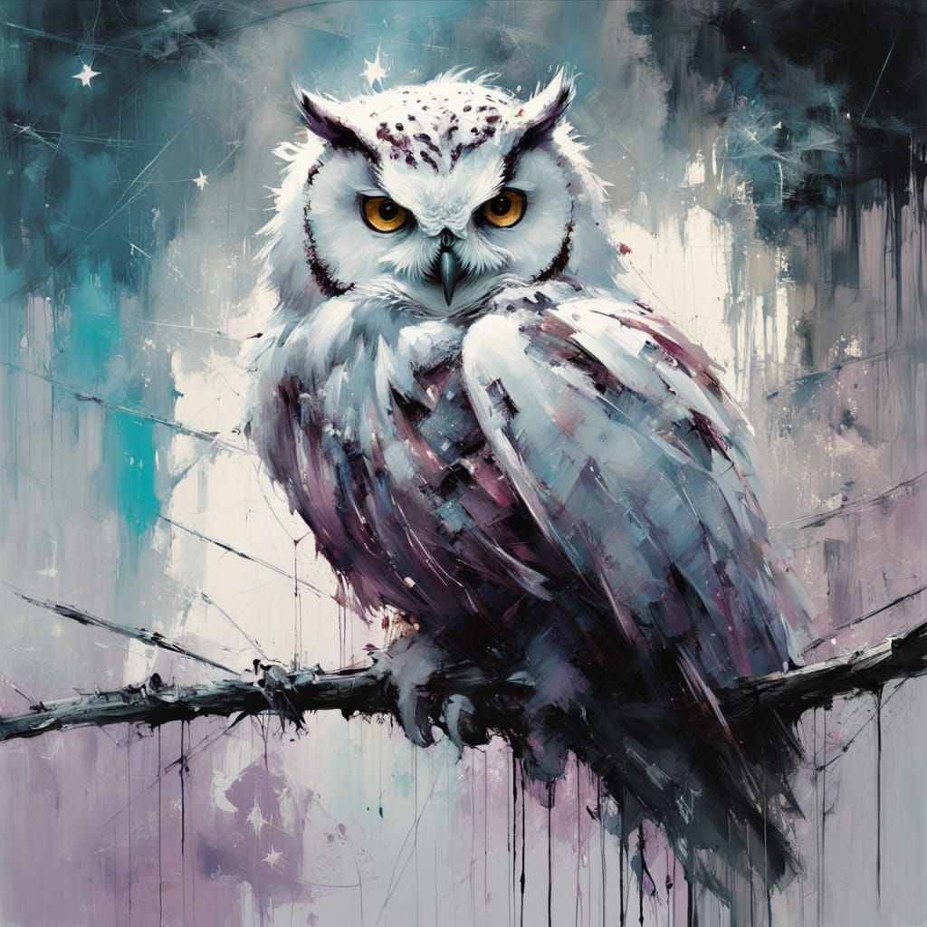 Ethereal White Owl in Dreamlike Nighttime Scene