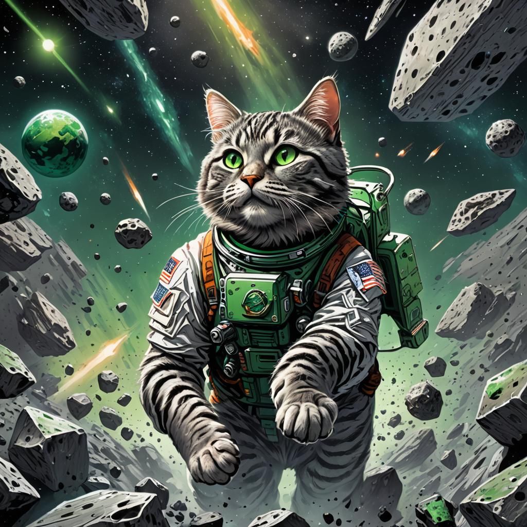 Tabby Cat Astronaut Floating in Space