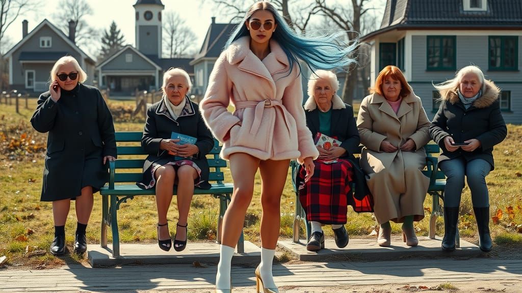 Fit Fashion Model Stands Tall Amidst Village Elders in Cinem...