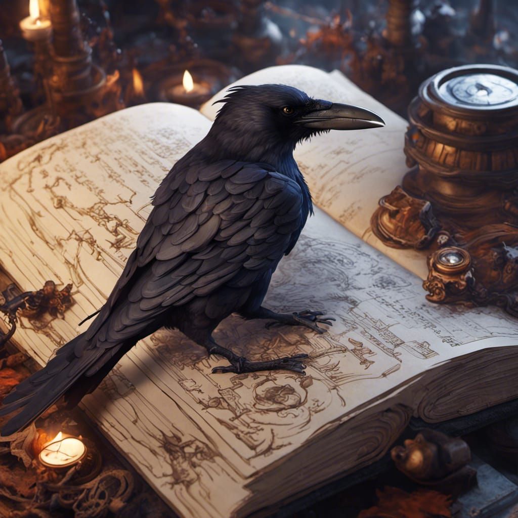 Raven Pop-Up in Witch's Spellbook: Detailed Concept Art