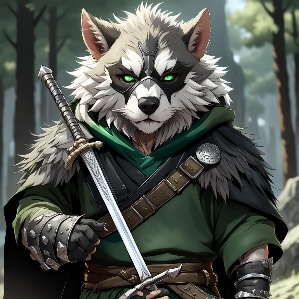 Gnoll Swordsman with Poncho in 3D Anime Style