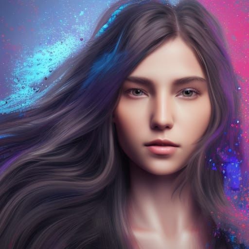 Detailed Portrait of Girl with Headphones in Splash Art