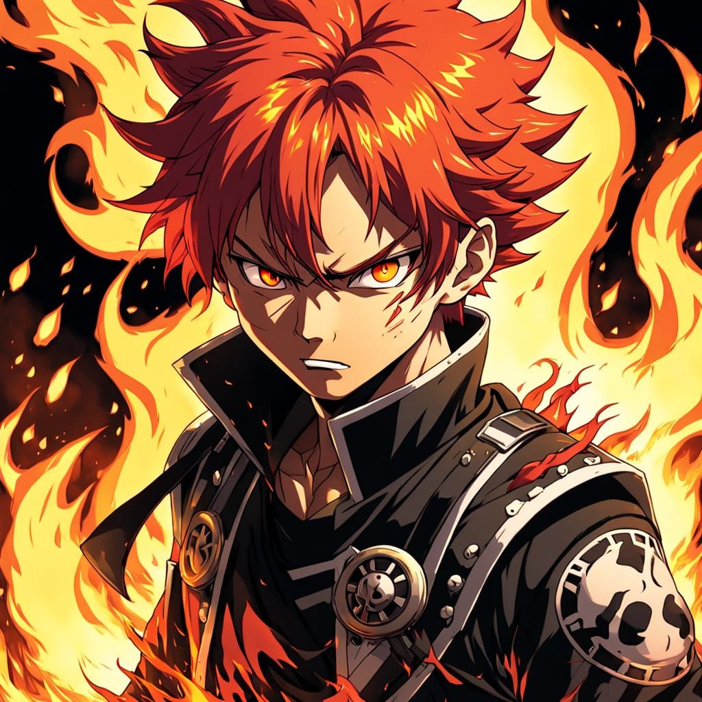 Cyberpunk Anime Boy Confronts Inferno on Screen