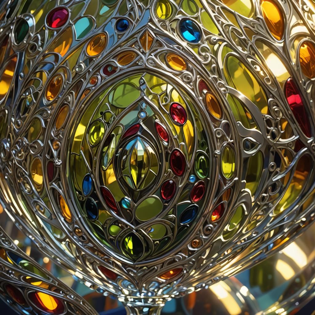 Bejeweled Glass Olive with Stained Glass Reflections