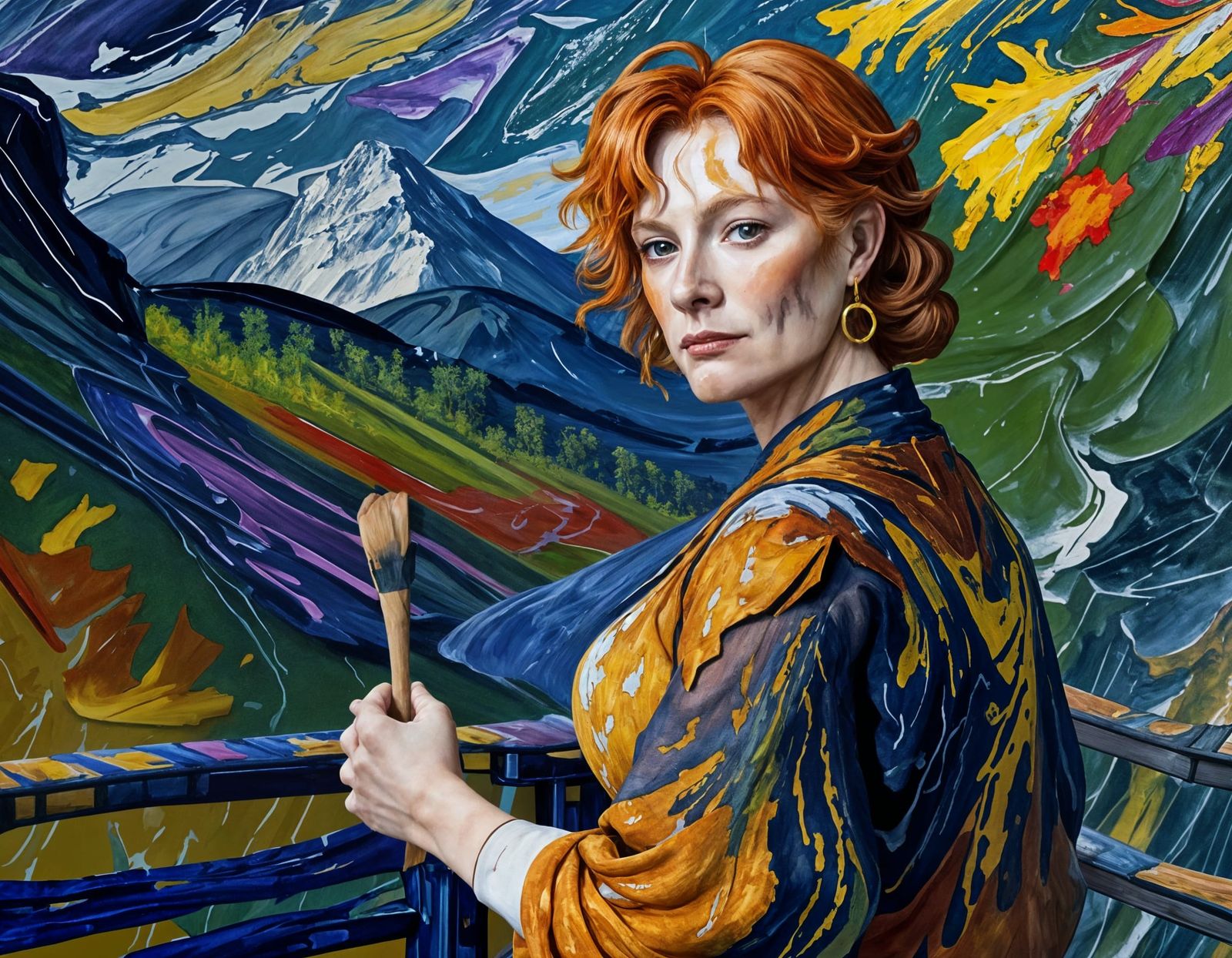 Autumn Mountains Portrait with Woman in Roman Tunic