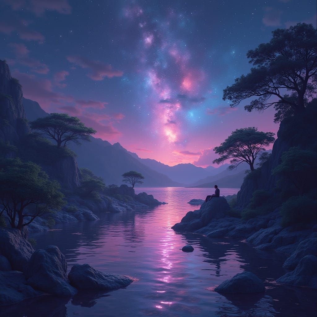 Cosmic Fantasy Realm in Neon Hues