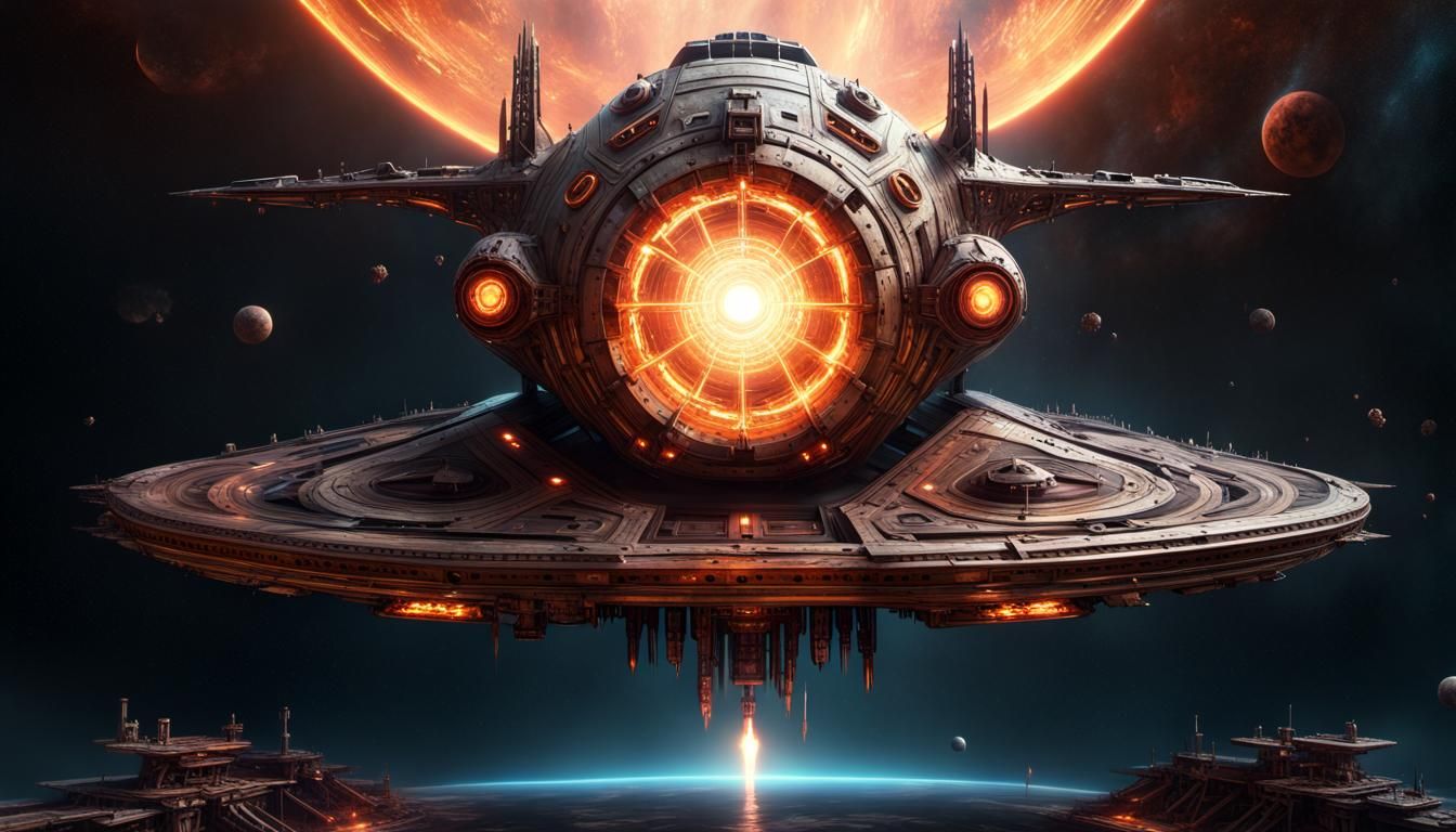 Geometric Spaceship at Neptune: Digital Matte Painting