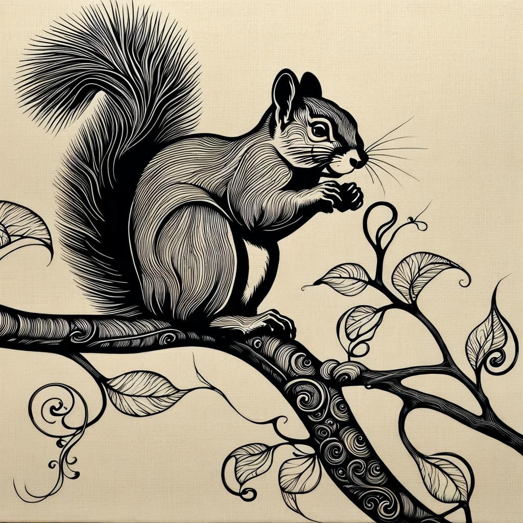 a squirrel on a tree limb holding a piece of food