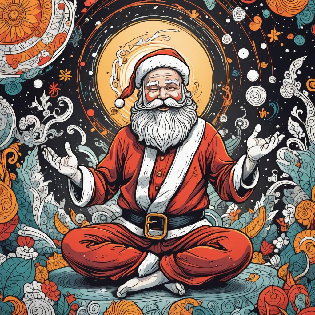 Naughty Santa Does Yoga: Bold Ink Illustration