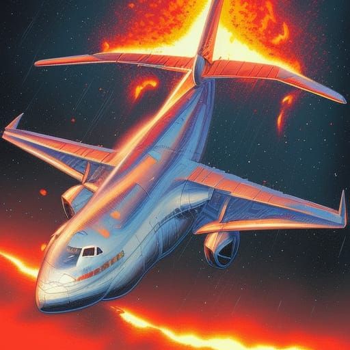 Burning Airplane Crash: Comic Book Style Art