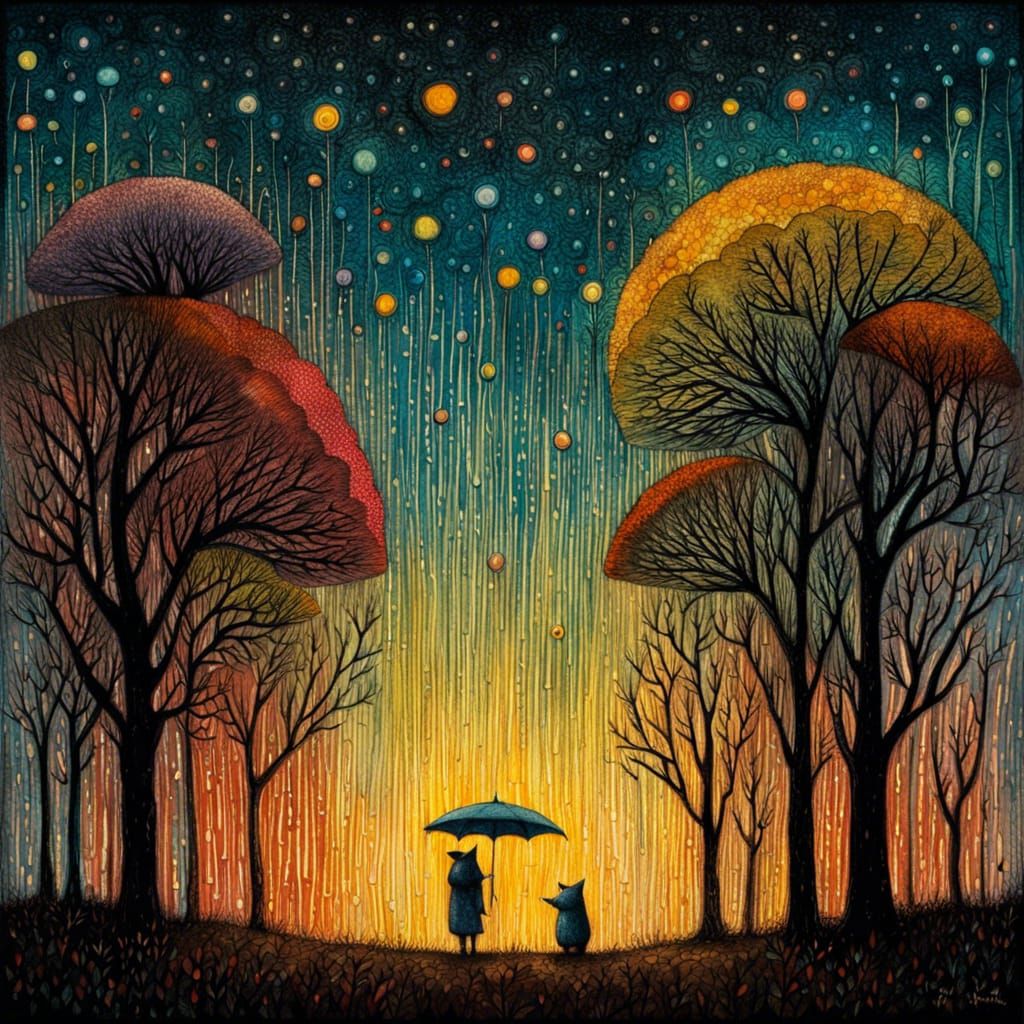 Colorful Rainy Day Ink Drawing