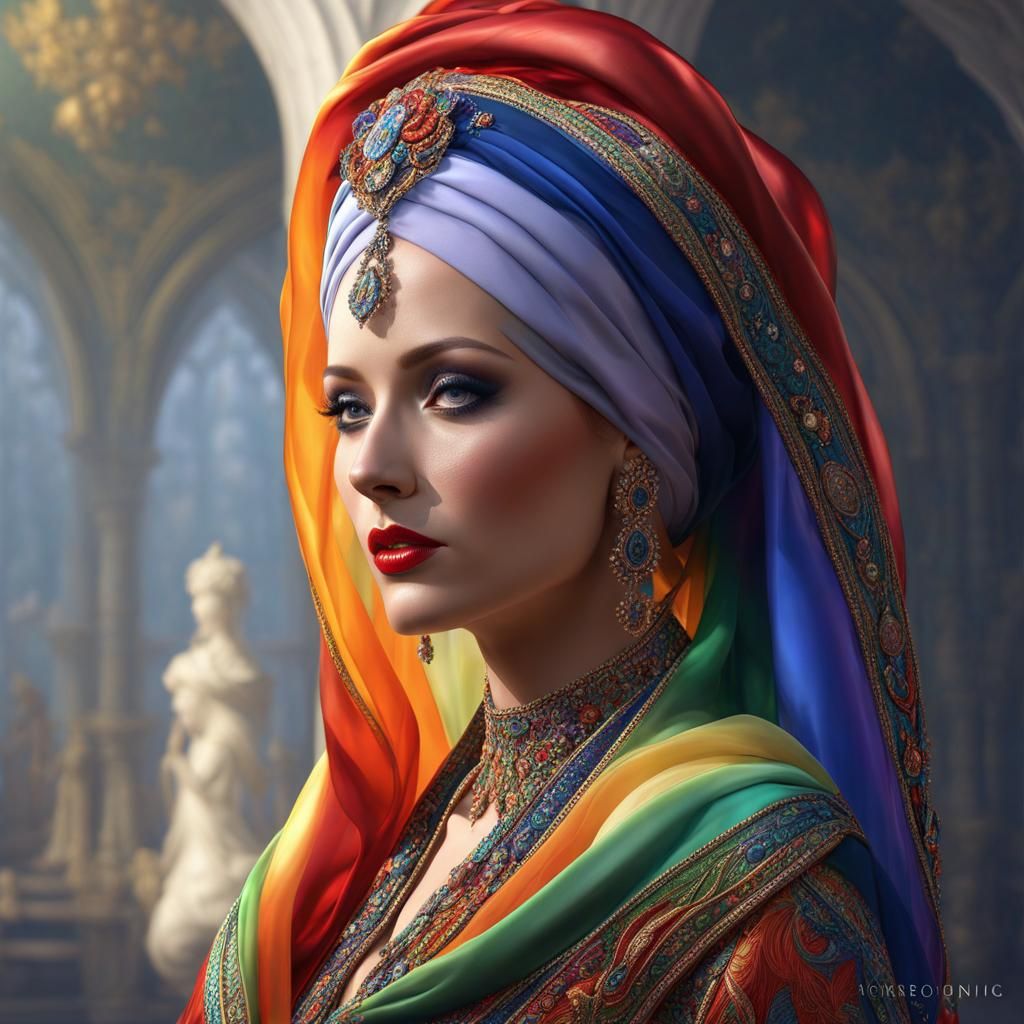 Glamorous Lady in Colorful Headscarf: Fantasy Art