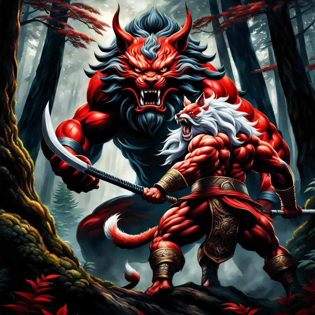 Oni versus Kitsune: Forest Battle in HDR