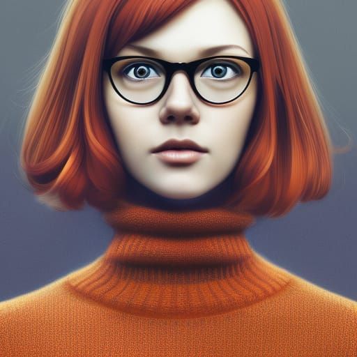 Velma Dinkley Portrait with Ginger Hair, Detailed Digital Ar...