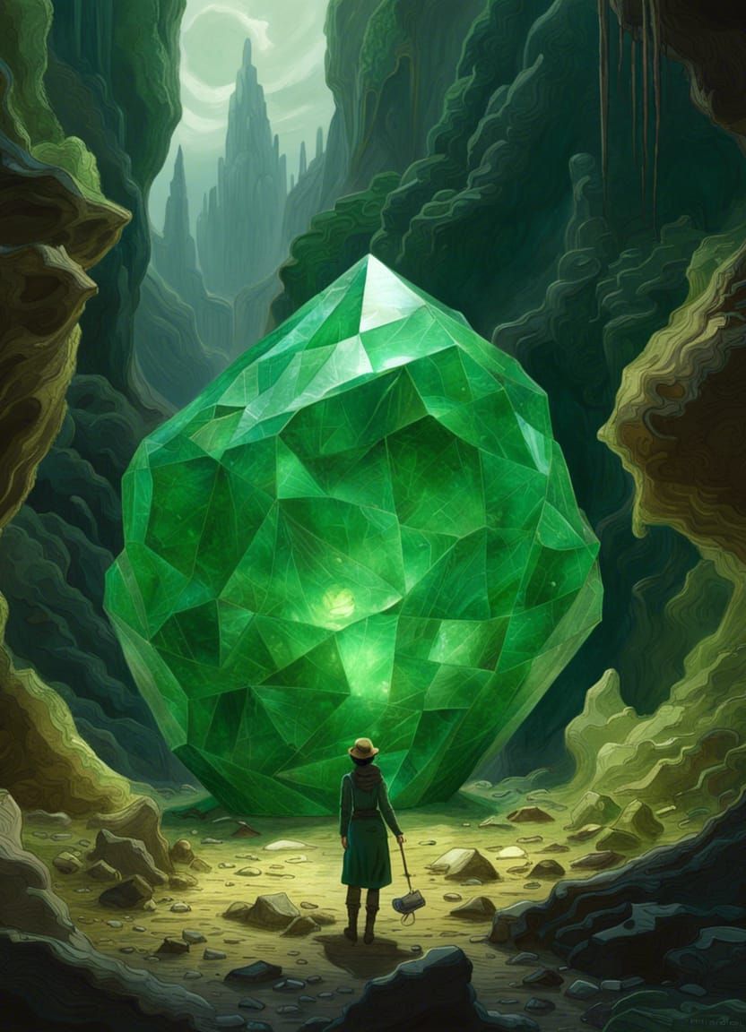 Explorer Finds Giant Crystal, Photorealistic Illustration