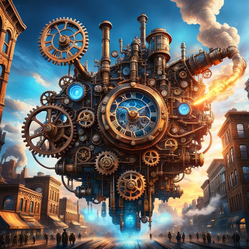 Steampunk Time Machine Launch in Photorealistic Concept Art