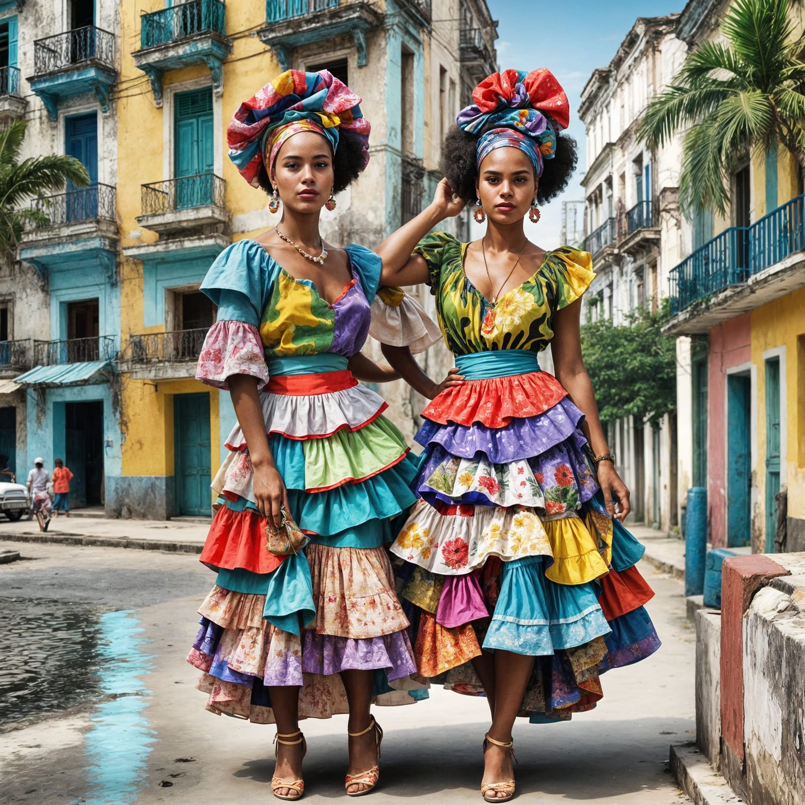 Cuban Woman in Traditional Dress on Havana Boulevard