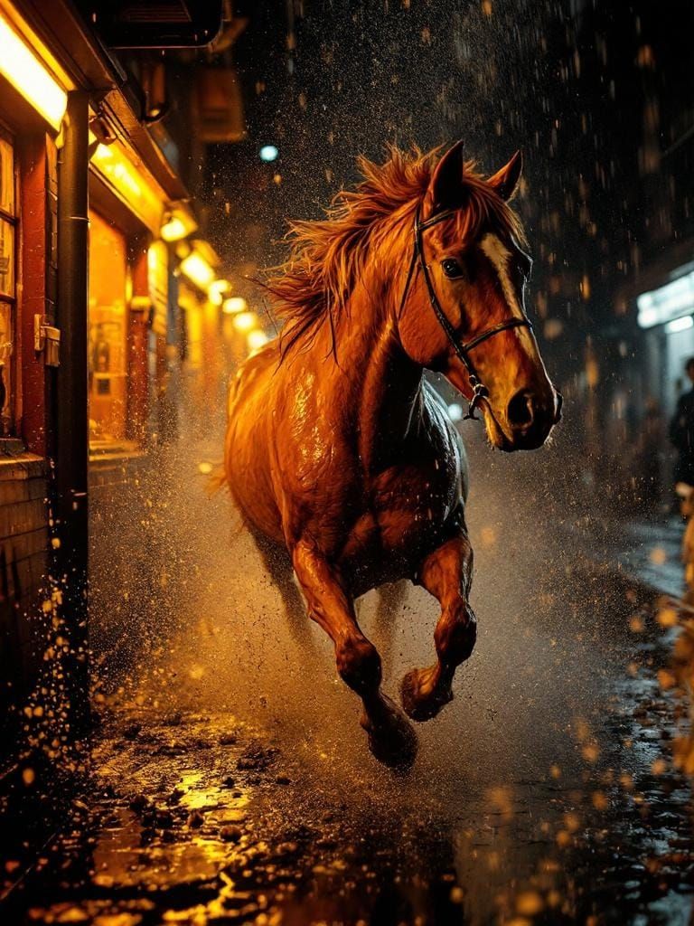 Horse Running Free in Gritty British Style