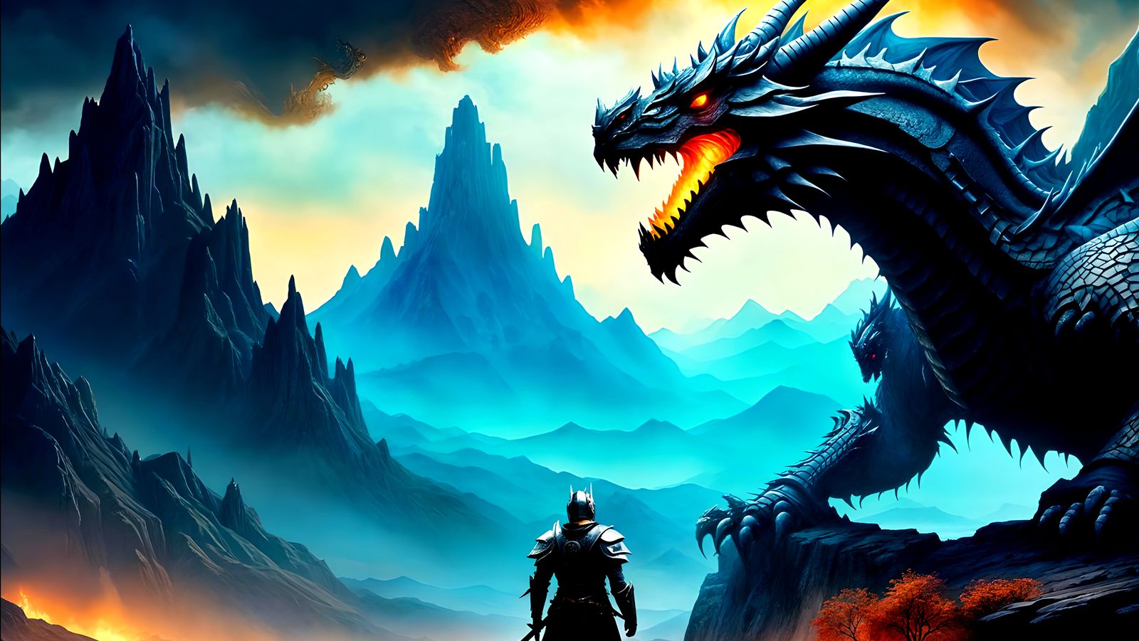 Knight and Dragon Fantasy Concept Art in 8K