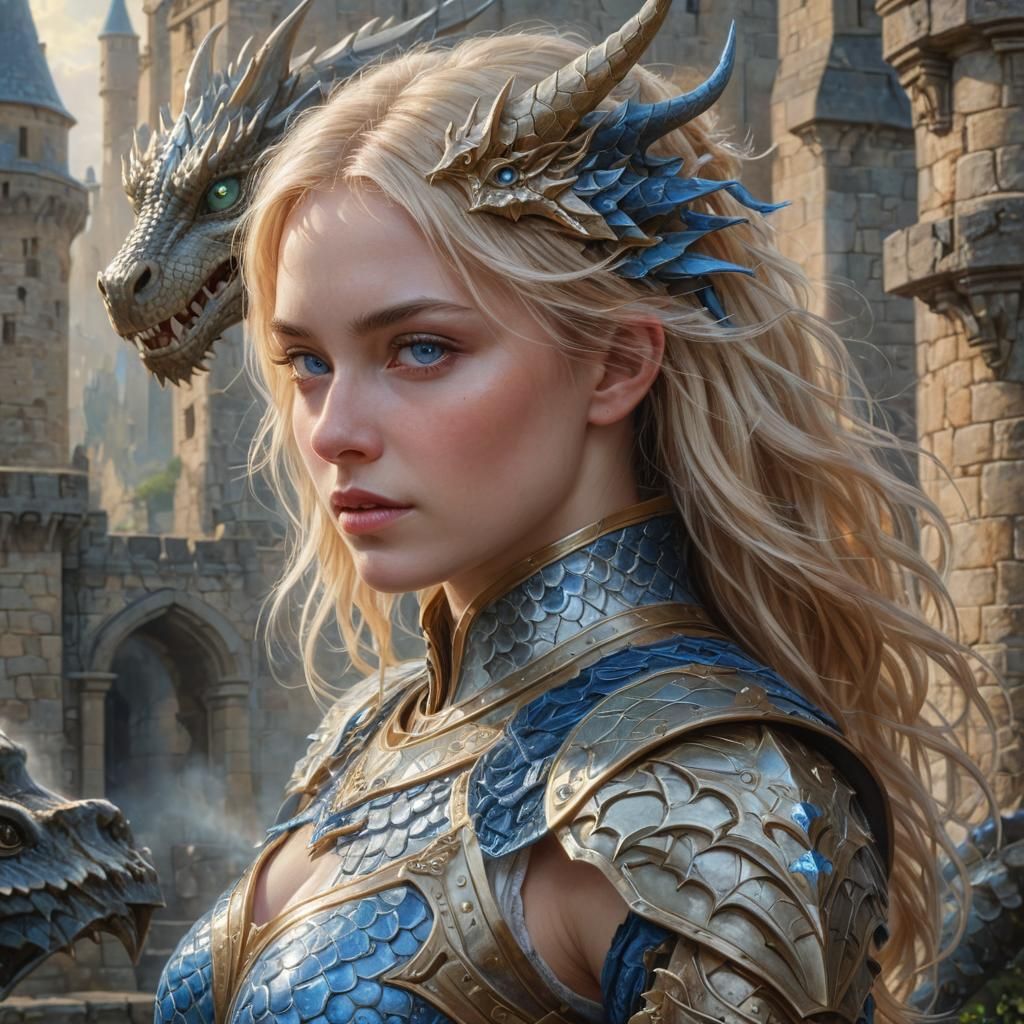 Fantasy Woman with Dragon in Oil Painting Style