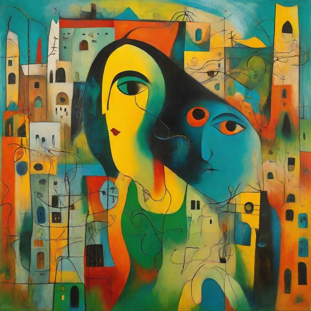 Surreal Woman Cityscape in Miró Style