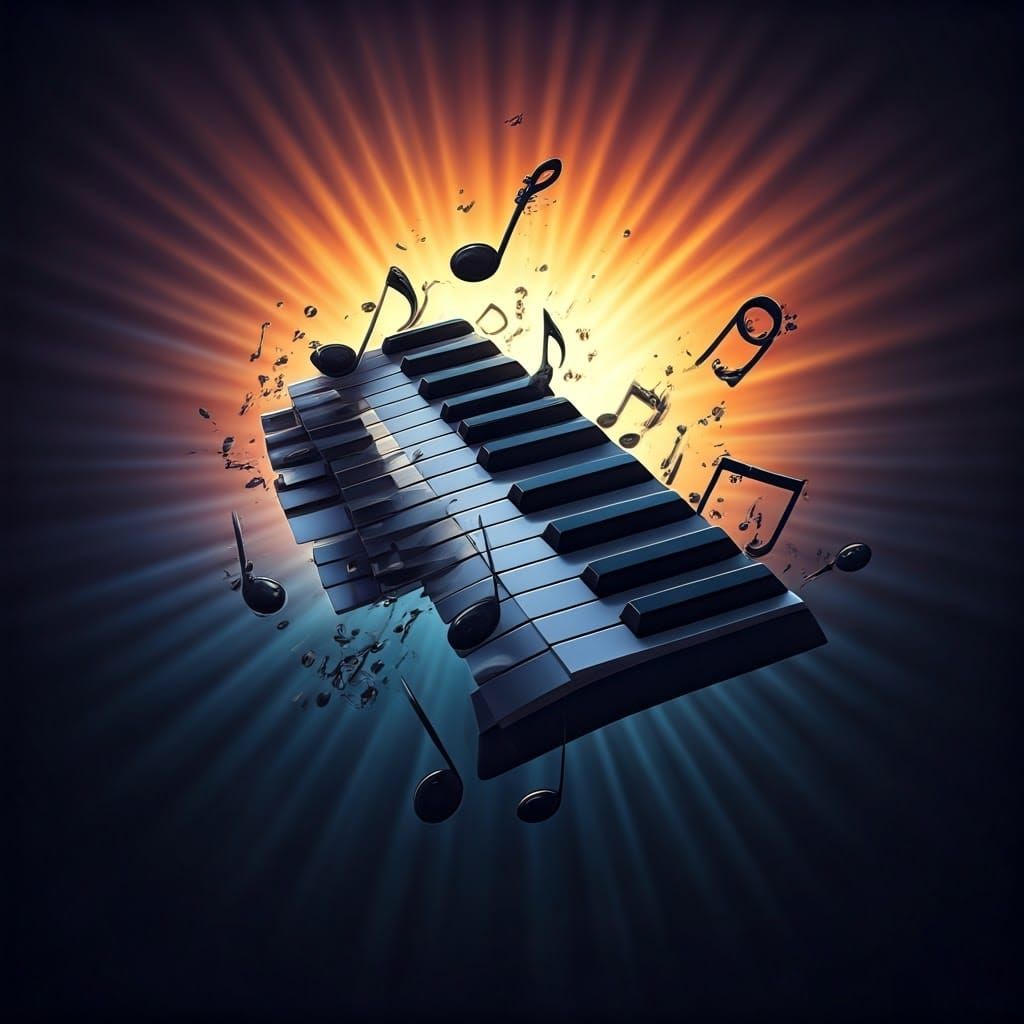Stunning 3D Digital Art of Musical Notes in a Bright Colored...