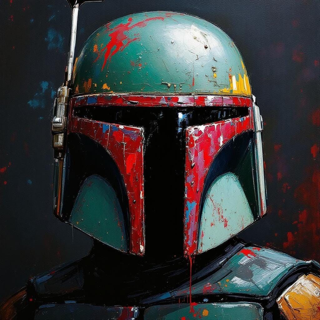 Boba Fett Helmet Close-up as Impasto Oil Painting