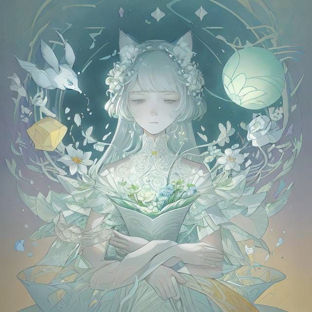 Magical Cat Family Illustration in Origami Style