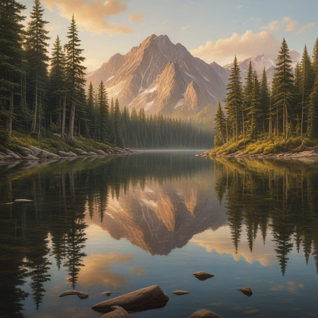 Glacial Lake Reflection: A Romanticism Landscape Painting
