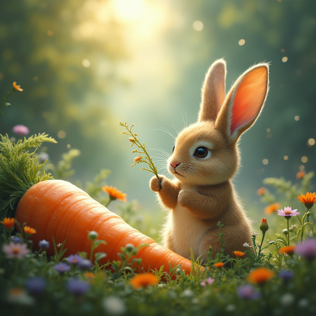 Giant Carrot Hunts Bunny in Ethereal Landscape