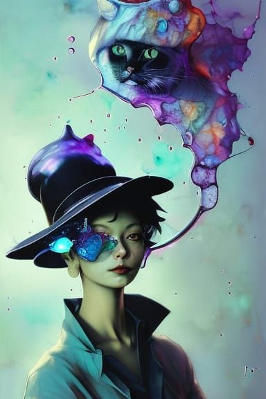 Vaporwave Cat in the Hat Portrait