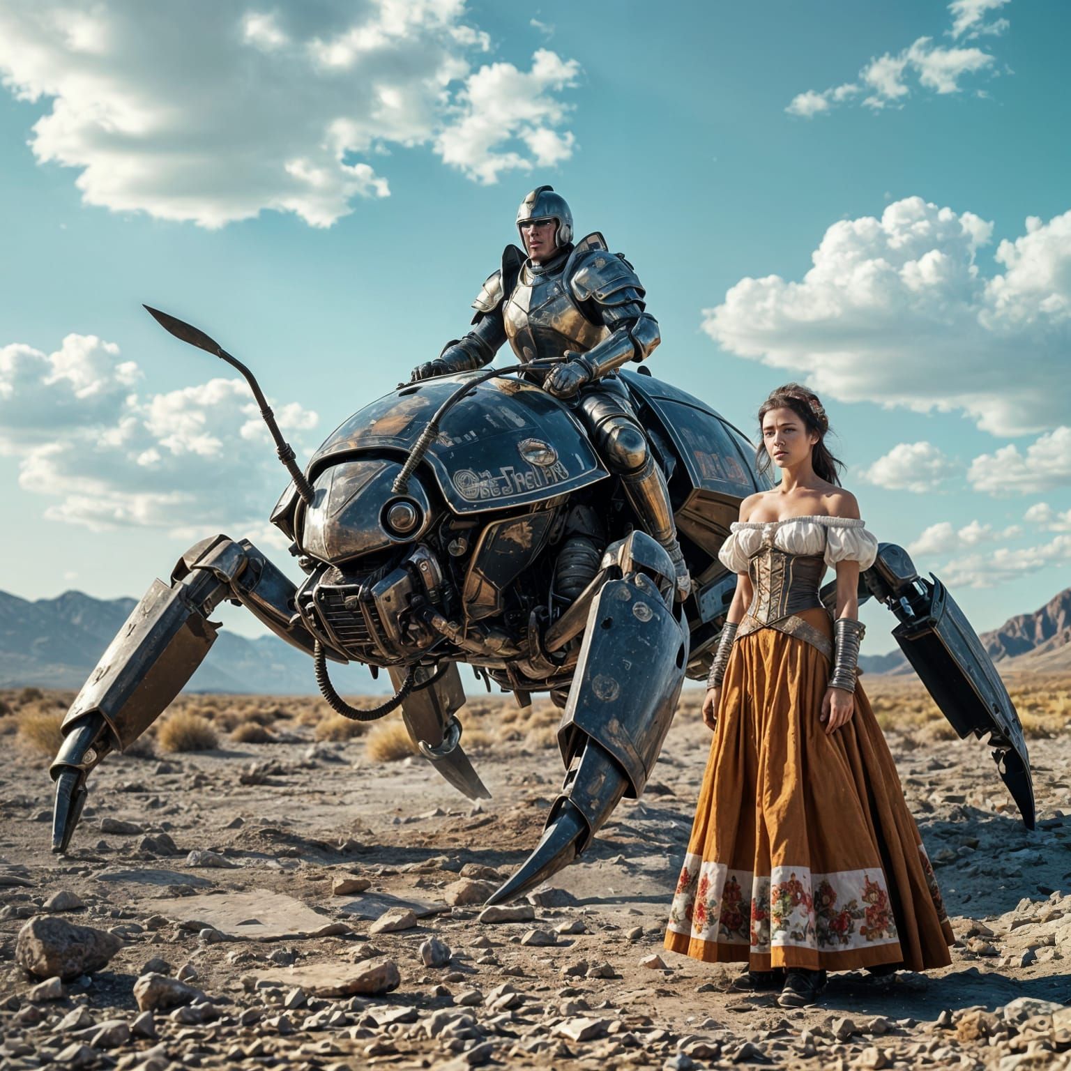 Shattered World: Knight on Mechanical Beetle in Nostalgic Ci...