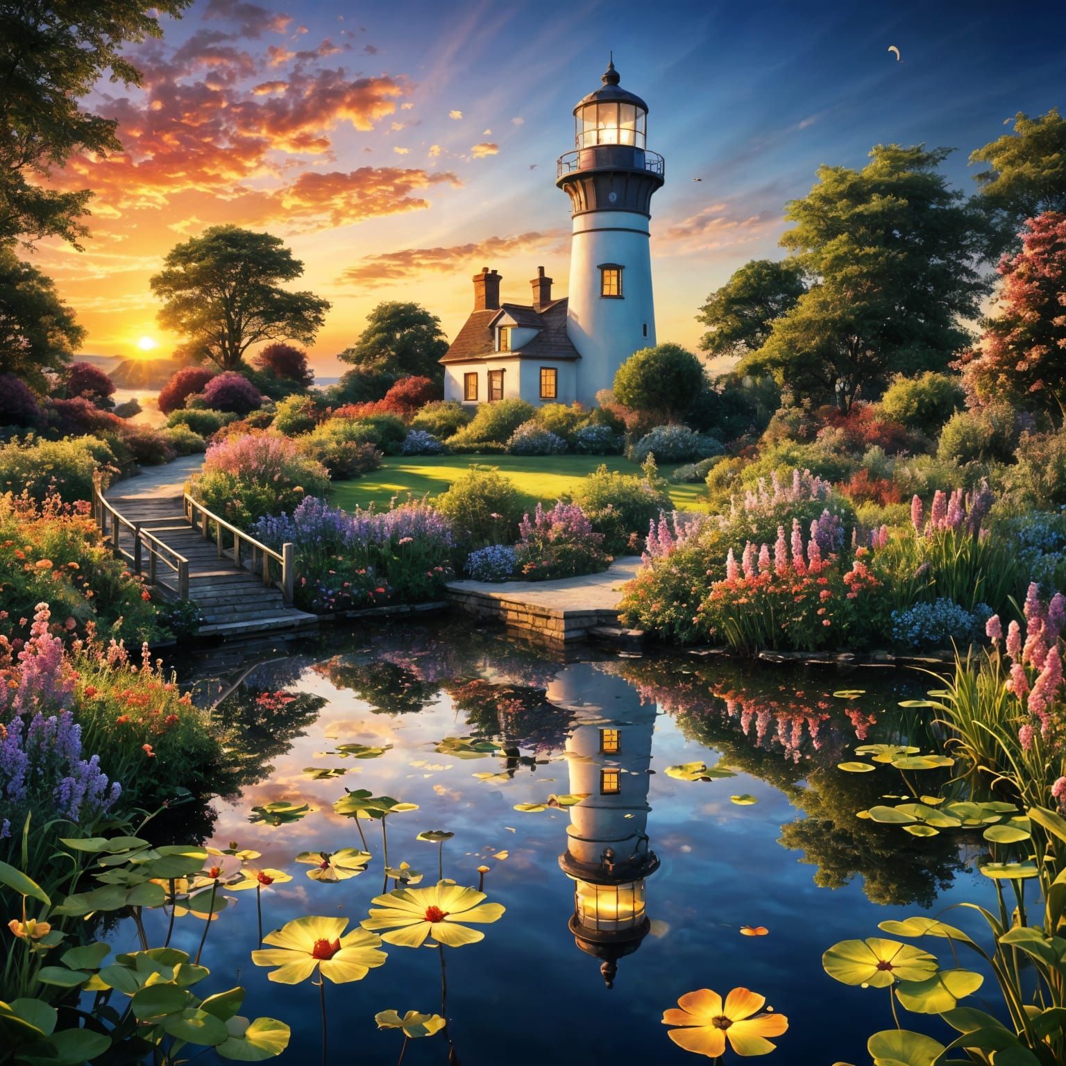 Golden Hour English Countryside Lighthouse Scene